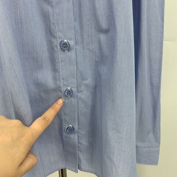 BCBGeneration Shirt Womens S Small Blue Striped Collar Cold Shoulder Button Up - Picture 7 of 16